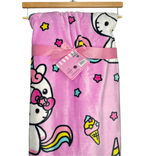 Sanrio Hello Kitty Pink Unicorn Ice Cream Plush Throw Blanket 60 x 70 Inches