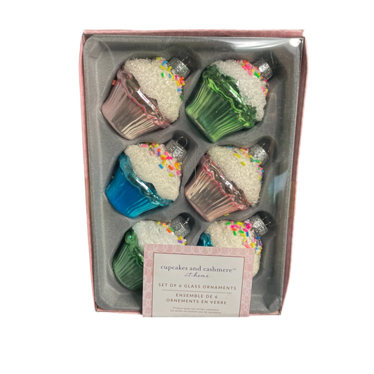 Cupcakes and Cashmere Set of 6 Cupcake Glass Christmas Ornaments Decor