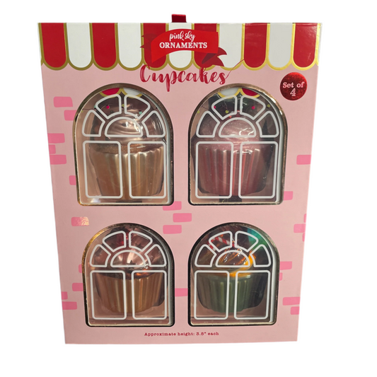 Pink Sky Ornaments Gift Set of 4 Cupcake Christmas Ornaments Glass