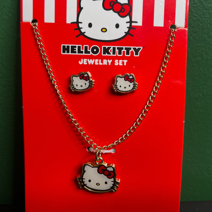 Sanrio Hello Kitty Jewelry Set Gold Earrings Necklace Girls Neon Tuesday