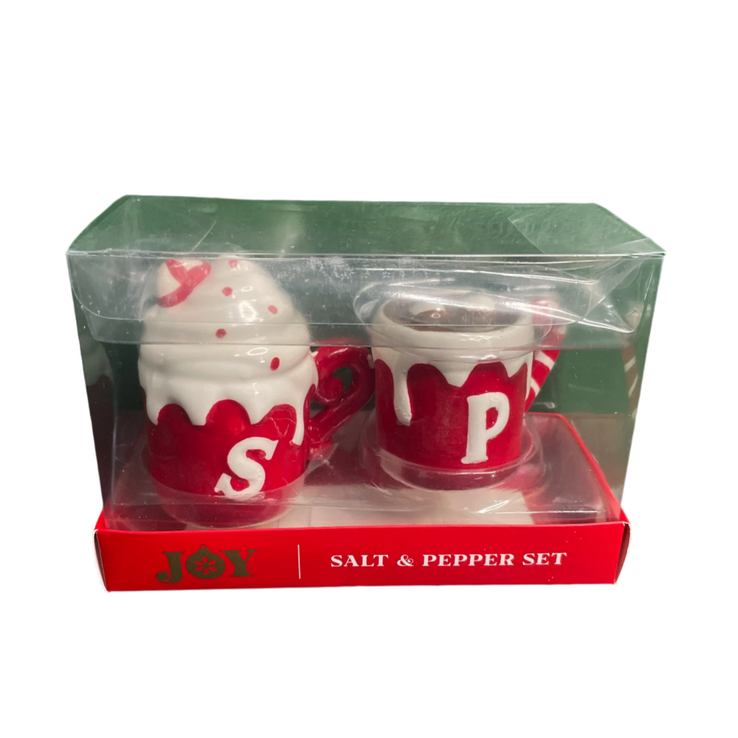 JOY Hot Cocoa Peppermint Salt and Pepper Shaker Christmas Gift Set