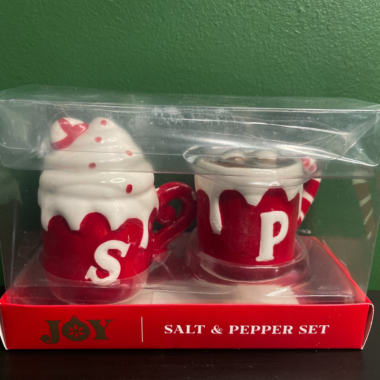 JOY Hot Cocoa Peppermint Salt and Pepper Shaker Christmas Gift Set