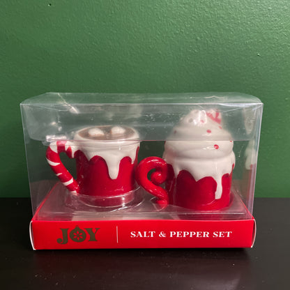 JOY Hot Cocoa Peppermint Salt and Pepper Shaker Christmas Gift Set