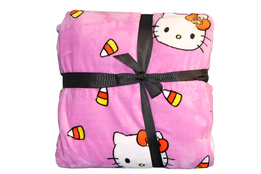 Sanrio Hello Kitty Pink Candy Corn Halloween Plush Twin Blanket 60 x 90 Inches