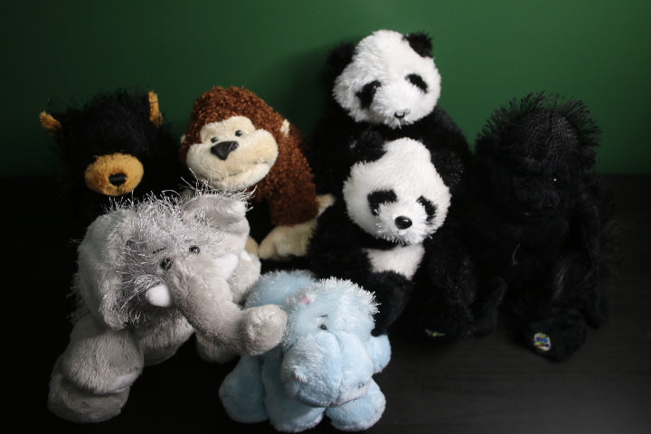 Lot of 7 Webkinz Plush Panda Gorilla Cheeky Monkey Bear Hippo Elephant NO CODE